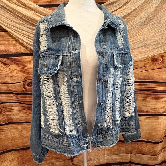 Highway Jeans Jacket Women's Light Wash Distressed Button Down Jacket Sz 3X - Picture 1 of 15